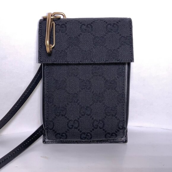 Authentic GUCCI Web Crossbody Shoulder Small Bag Pouch GG Black Canvas Leather - Picture 1 of 13